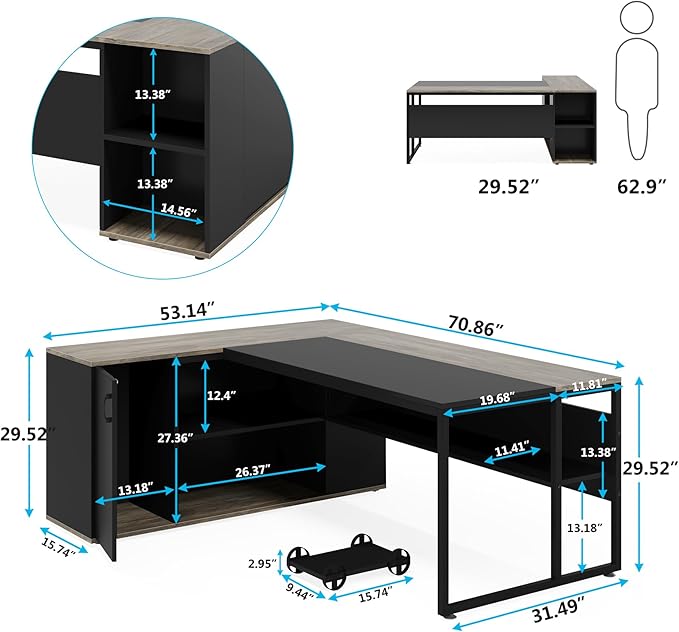 Tribesigns 71 inch Executive Desk, L Shaped Desk - Image 2