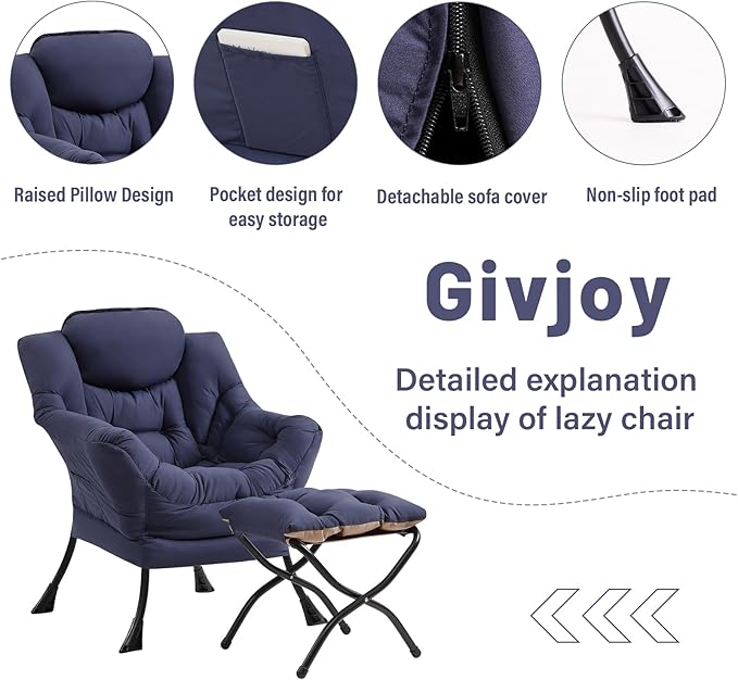 Cozy Lazy Chair and Ottoman, Large Contemporary Accent Lounge Chair Set - Image 4