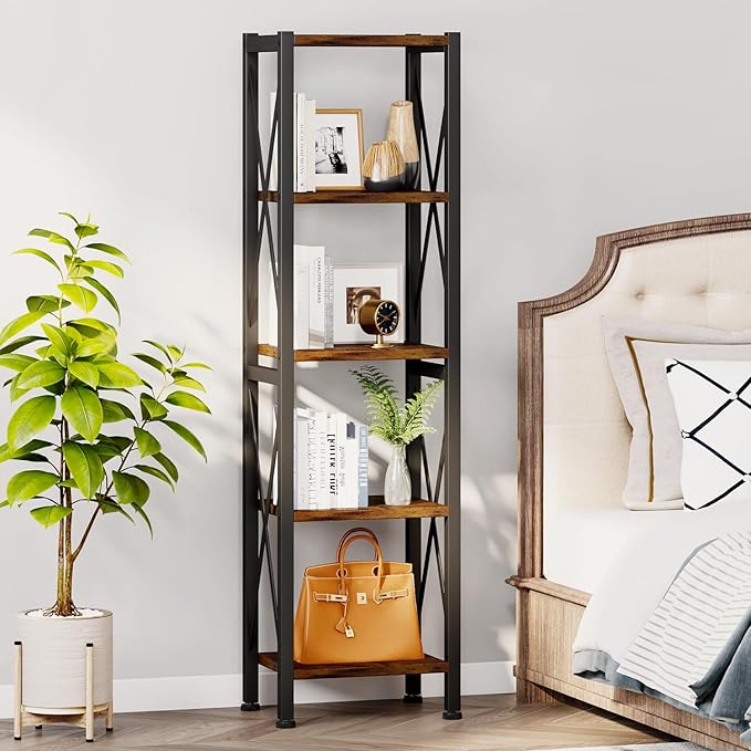 Homeiju 5-Tier Narrow Bookshelf, Ladder Bookshelf, Tall Bookshelf - Image 6