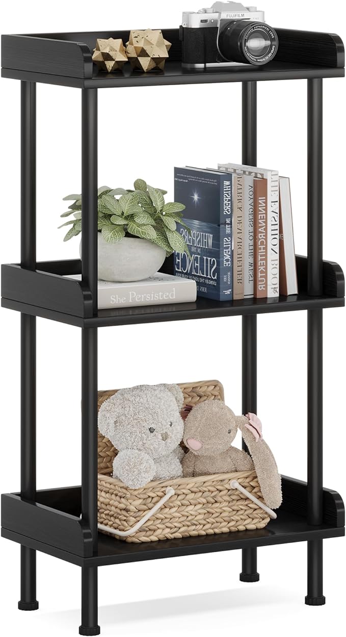 Hosfais Bookshelf Small Book Shelf, 3 Tier Wood Bookcase Industrial Bookshelf by HosfaisHome