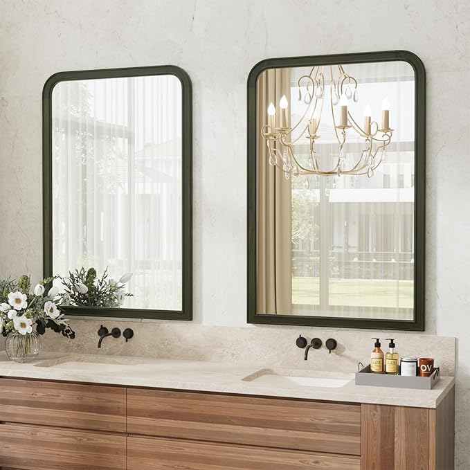 WallBeyond Wood Frame Bathroom Mirror 24" x 36" Wooden Arched Wall Mirror - Image 2