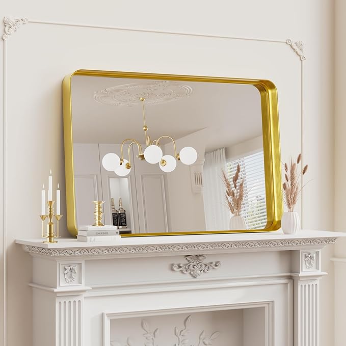 Koonmi Gold Wall Mirror for Bathroom, 24x36 Inch Matte Deep Framed Rounded - Image 3