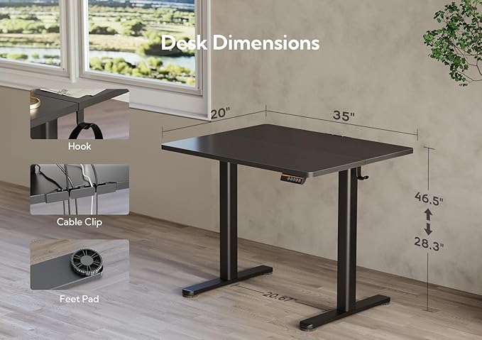 Claiks Electric Height Adjustable Stand Up Desk, 35x20 Inches Sit Stand Desk - Image 3