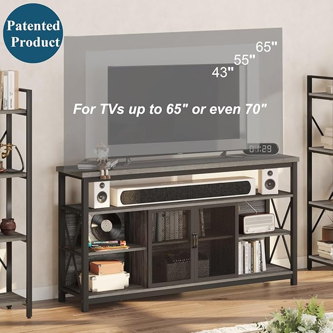 BON AUGURE Tall TV Stand for TVs up to 65 Inch, Industrial Entertainment Center - Image 3