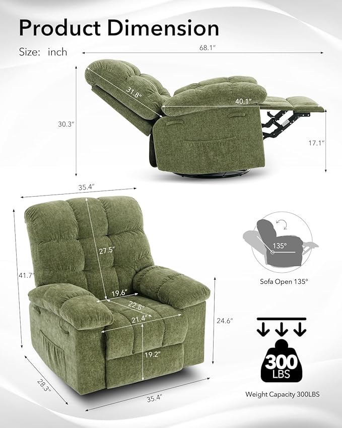 Rocking Recliner Chair, 360° Swivel Rocker Chair - Image 3