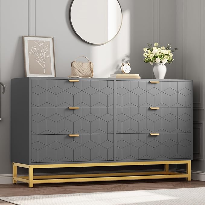 Dresser for Bedroom, 53.5" Large Dresser Organizer, 6 Drawer by GAOMON