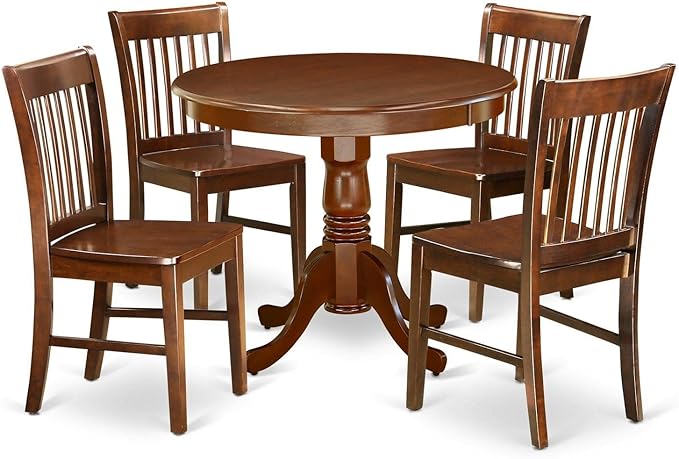 East West Furniture ANNO5-MAH-W 5 Piece Dining Set Includes a Round Dining Room by EastWestFurniture