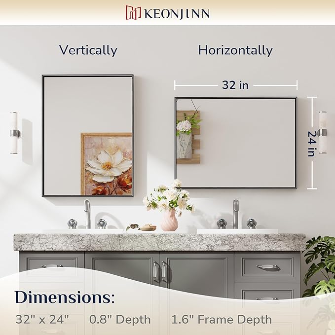 Keonjinn Black Mirror for Wall 24 x 32 Inch Rectangle Bathroom Vanity Mirror - Image 7