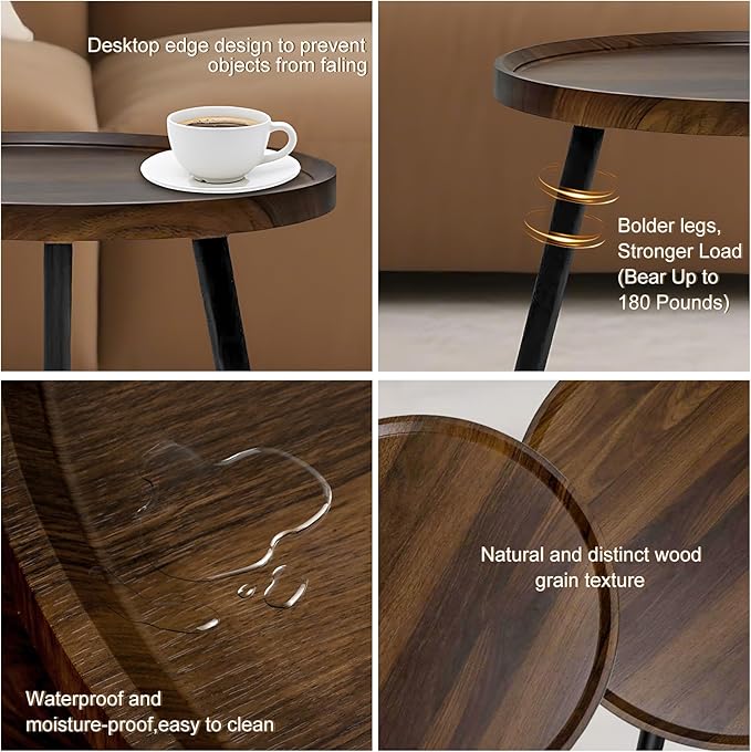 Jessie 2 Pcs Small Round Coffee Tables, Mid Century Modern Nesting Tables - Image 7