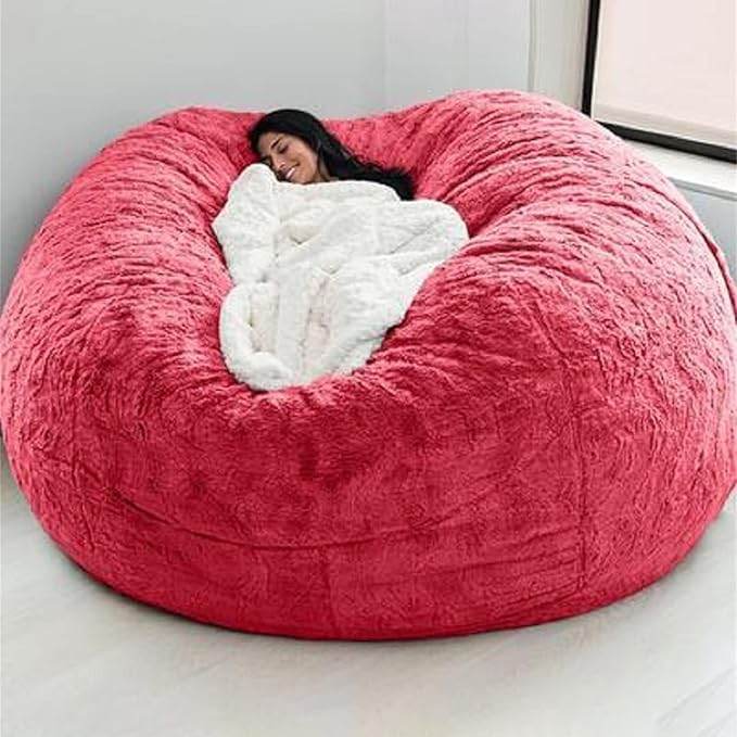 Giant Fur Bean Bag Chair Cover for Kids Adults, Living Room Furniture Big Round by LLPCKPB