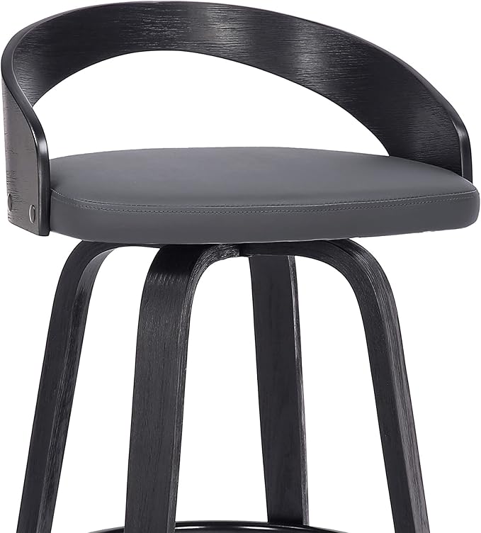 Armen Living Sonia 30" Bar Height Swivel Gray Faux Leather and Black Wood Bar - Image 11