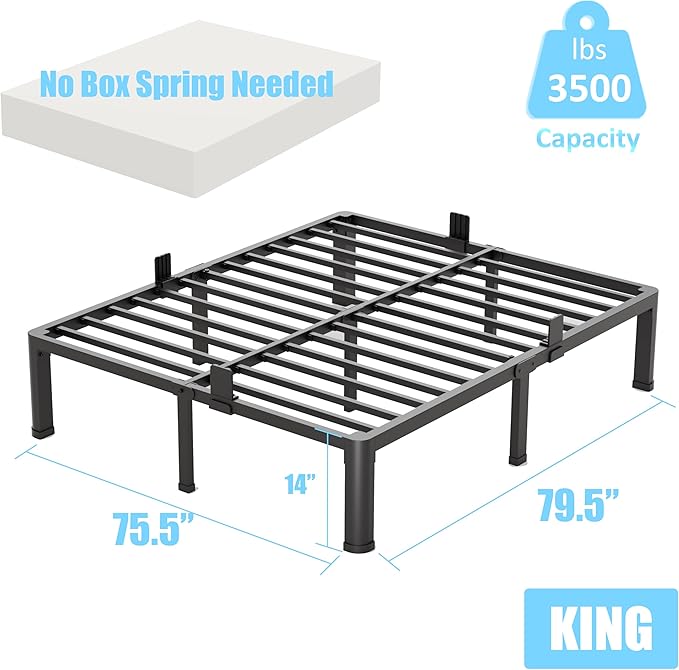 FUIOBYVV King Bed Frame with Round Corner Edge Legs, 14 Inch High 3500 lbs - Image 3