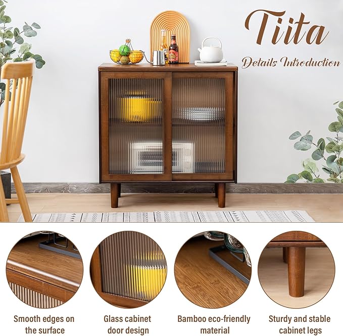 Tiita Bamboo Sideboard Buffet Cabinet, Rattan Kitchen Storage Cabinet, Boho - Image 4
