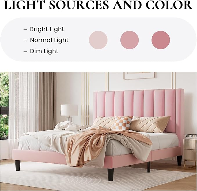 SHA CERLIN Twin Bed Frame/Velvet Upholstered Platform Bed Frame - Image 5
