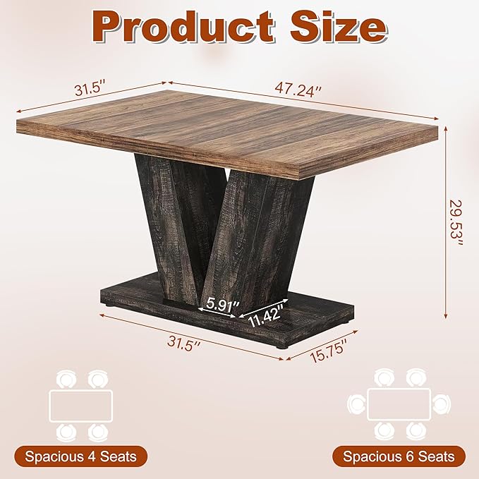 47 Inch Dining Table for 4, Farmhouse Dinner Table Wooden Kitchen Tables - Image 2