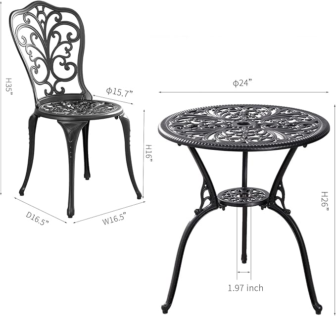 Outdoor Bistro Set 3 Piece Patio Bistro Set, Cast Aluminum Bistro Table and - Image 6
