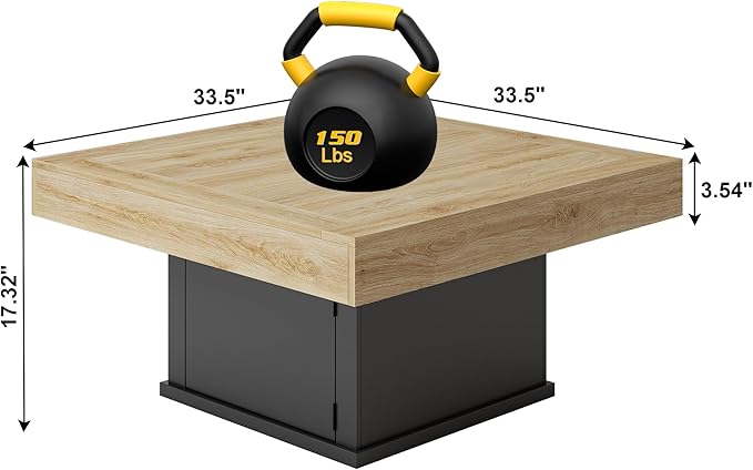 LED Coffee Tables for Living Room, Farmhouse Wood Coffee Table, 33.5" Square - Image 2