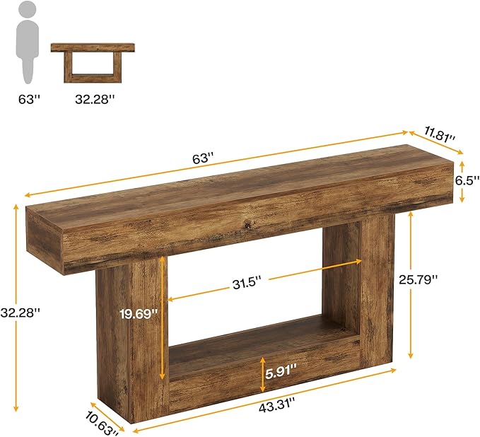 Tribesigns 63" Console Table, Farmhouse 2-Tier Entryway Table - Image 2