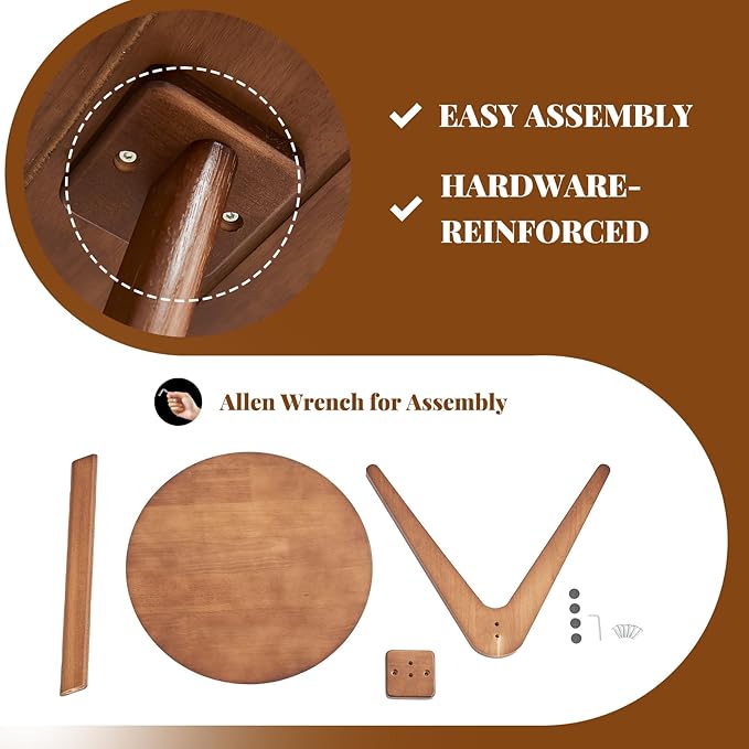 CozyDH Round End Table, Solid Wood C Shape Round Side Table, Walnut Coffee - Image 6