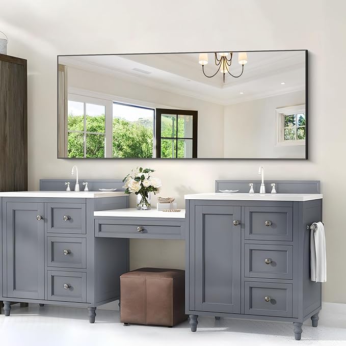 Black Bathroom Mirror for Wall, 60x30 Inch Rectangle Mirrors - Image 5