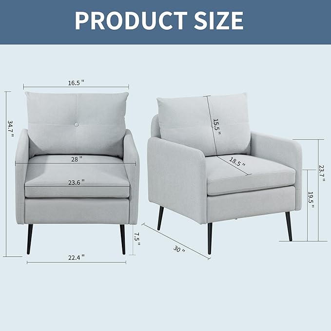 Ball & Cast Accent Chair with Metal Black Legs, Comfy Chenille Club Fabric - Image 2