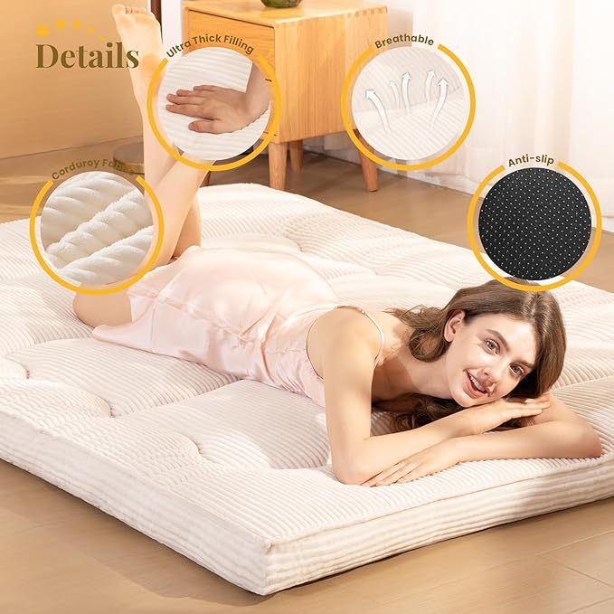Japanese Floor Mattress, Corduroy Foldable Floor Pad, Roll Up Tatami Mat - Image 3