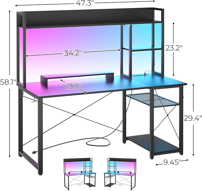 Cyclysio Gaming Desk with Hutch, Home Office Desk with Reversible 5 Tiers - Image 2