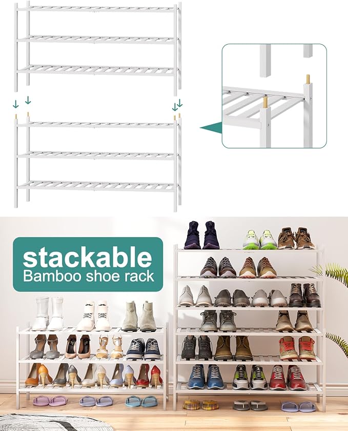 3-Tier Long Shoe Rack, Bamboo Wood Shoe Rack - Image 6
