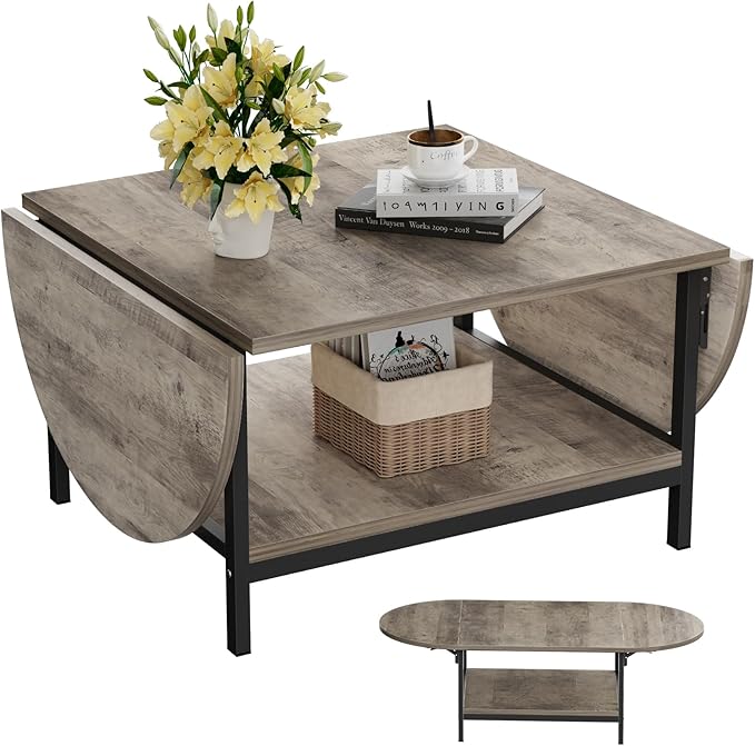 SAYGOER Folding Coffee Tables for Living Room 2-Tier Extended Coffee Table by Saygoer