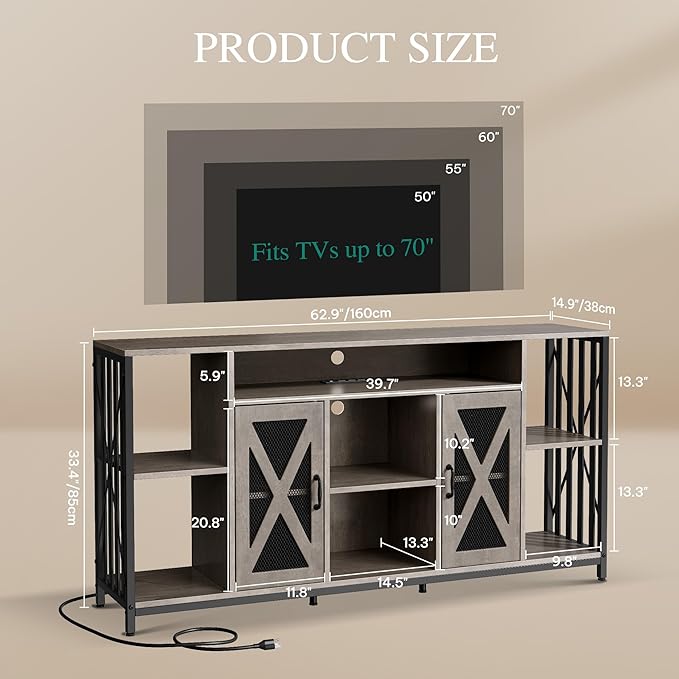 YITAHOME TV Stand for 70/65 Inch TV, 33.5'' Tall TV Stands for Living Room - Image 2