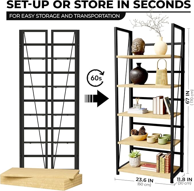 5 Tier Wood Book Shelf Organizer, No Assembly Bookshelf - Image 3