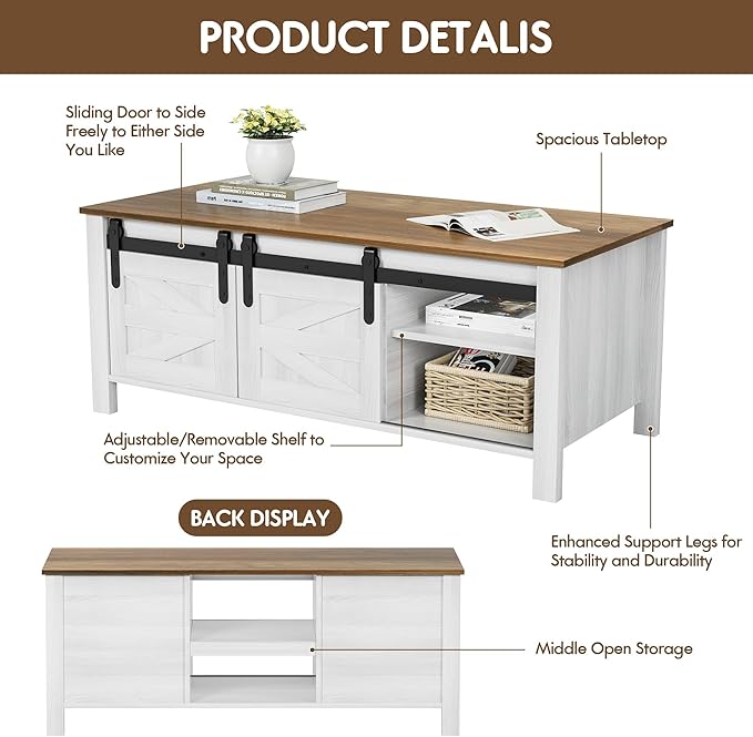 YESHOMY TV Stand Set with a Farmhouse Style Coffee Table, - Image 9