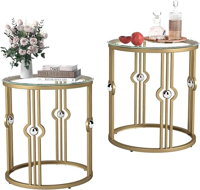 OIOG Glass Side Table Set of 2, Living Room End Table by OIOG