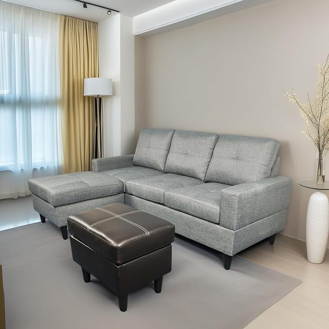 L Shaped Sofa with Ottoman, Modern Faux Leather Couch with Chaise, 3 Seat - Image 5