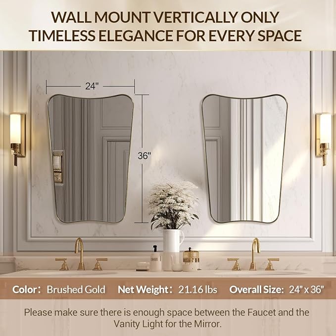 Gold Bathroom Mirror, Irregular Wall Mirror - Image 3