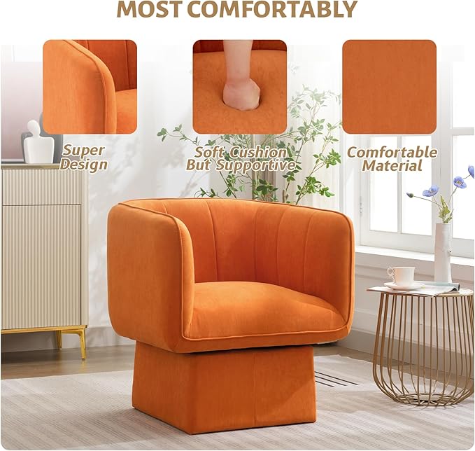 Swivel Accent Chair with Armrest, Modern Velvet Barrel Chair 360 Degree with - Image 4