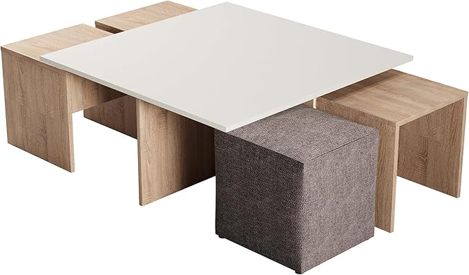 Manhattan Comfort Haley Mid Century Modern Coffee Table & Ottoman Set - Image 5
