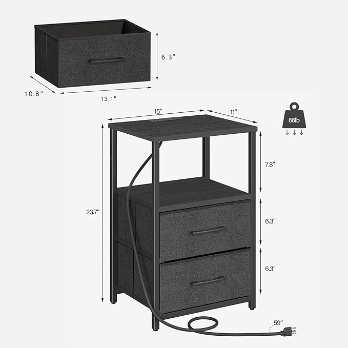 TUTOTAK LED End Table with Charging Station, Night Stand, Side Table with 2 USB - Image 3
