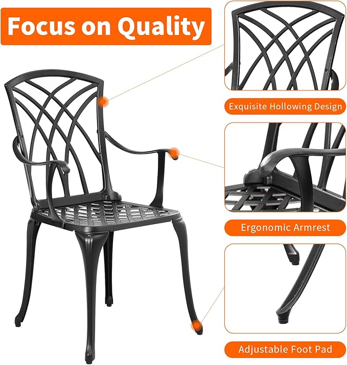 Outdoor 3 Piece Bistro Set Cast Aluminum Bistro Table and Chairs Set of 2 - Image 2