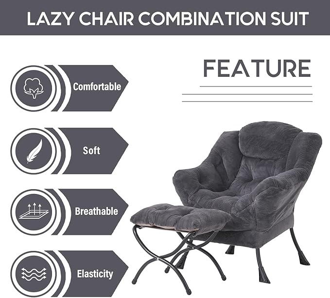 LITA Lazy Chair with Ottoman, Modern Accent Leisure Upholstered Sofa Chair - Image 7