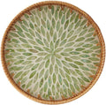 Round Rattan Tray with Mother of Pearl Inlay, Rattan Serving Tray with Wooden by Kmelep