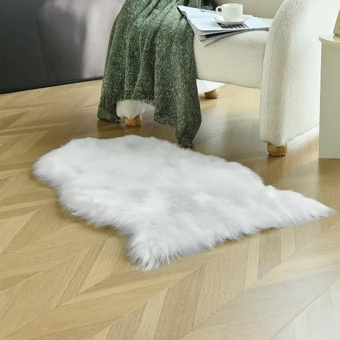 duduta White Faux Sheepskin Throw Rug 2x3 ft, Fluffy Shag Fur Chair Cover Small - Image 6