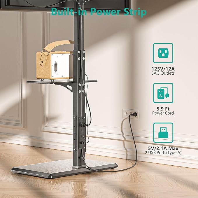 WALI Floor TV Stand with Power Outlet & AV Shelf, Tall TV Stand Mount - Image 2
