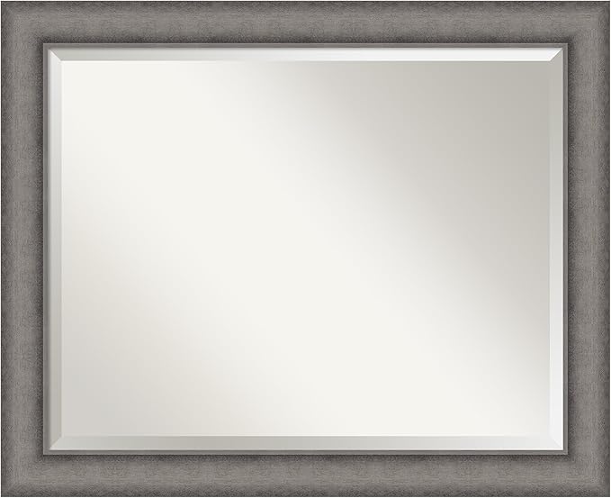 Amanti Art Grey Wall Mirror 27x33 Burnished Concrete Rectangle Bathroom Mirror by AmantiArt