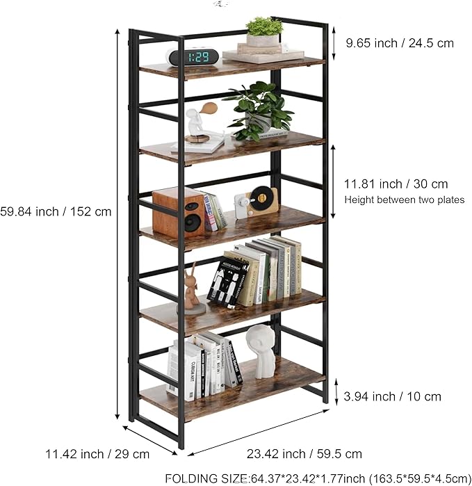 BHG Vintage Multifunctional Folding Bookshelf, No-Assembly Plant Stand Storage - Image 3