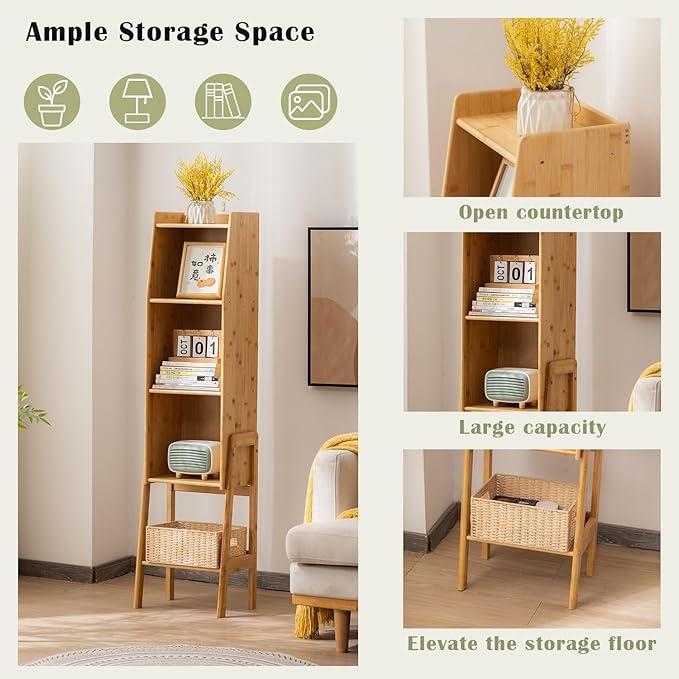 4 Tier Bamboo Bookcase, Classical Modern Bookshelf, Dispaly Shelves, Bamboo - Image 4