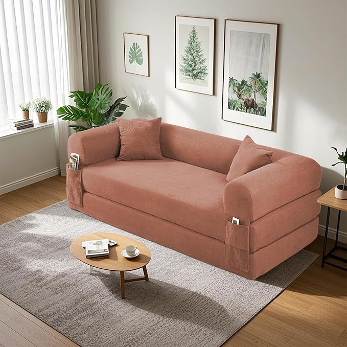 80" Convertible Sofa Bed, Corduroy Deep Seat Folding Pull Out Couch - Image 2