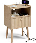 Side Table with Charging Station, Modern End Table with Fluted Drawer, Bedside by Unknown