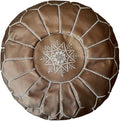 Stuffed Round Design Moroccan Faux Leather Pouf Ottoman, Pre-Filled, 100% by Unknown