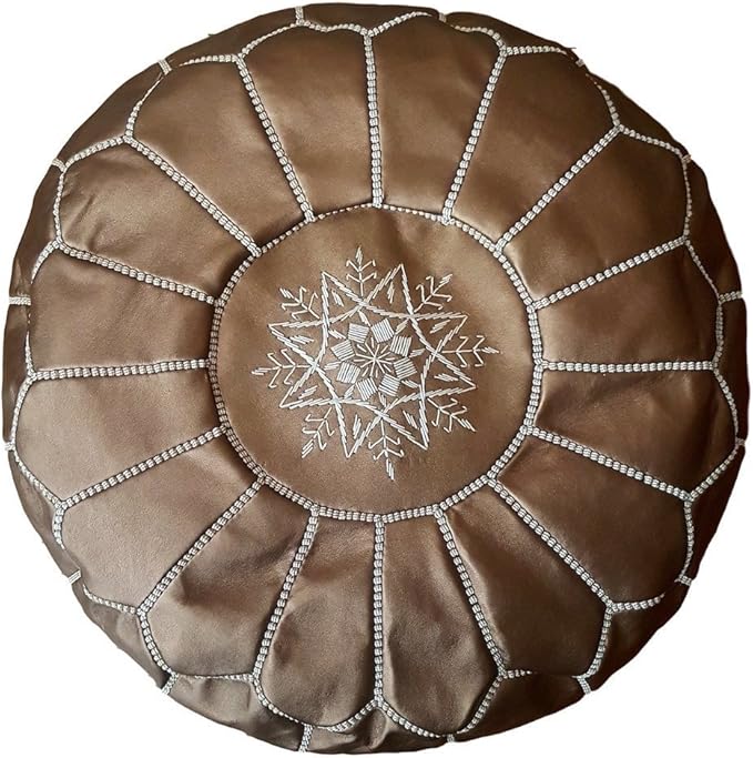 Stuffed Round Design Moroccan Faux Leather Pouf Ottoman, Pre-Filled, 100% by Unknown